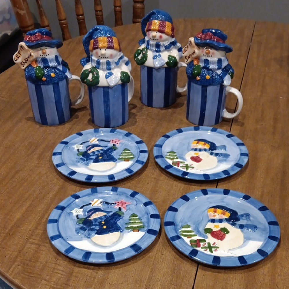 Festive Snowman Ceramic Mug and Plate Set